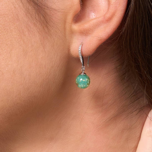 Cactus | .925 Sterling Silver | Firefly Glass Huggie Earrings